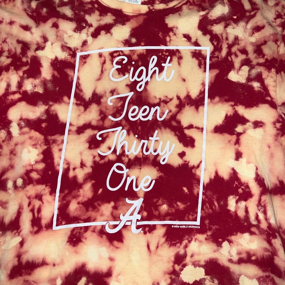 Alabama Red and Cream Tie-Dye Graphic Short Sleeve Top Size L - Picture 3 of 8